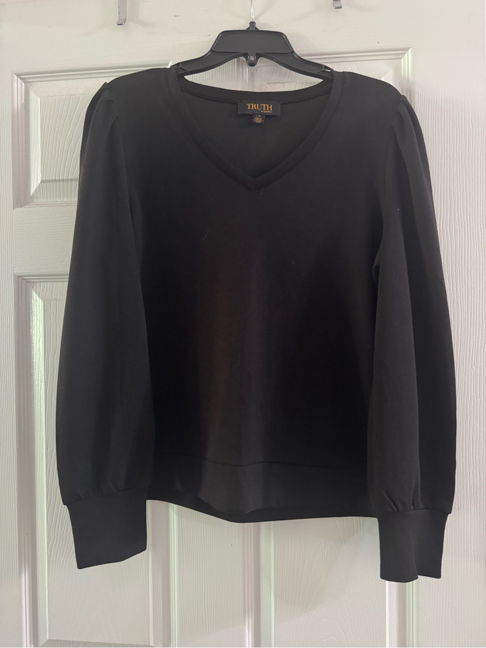 Truth by Republic Black V-Neck Long Sleeve Top with Gold Logo